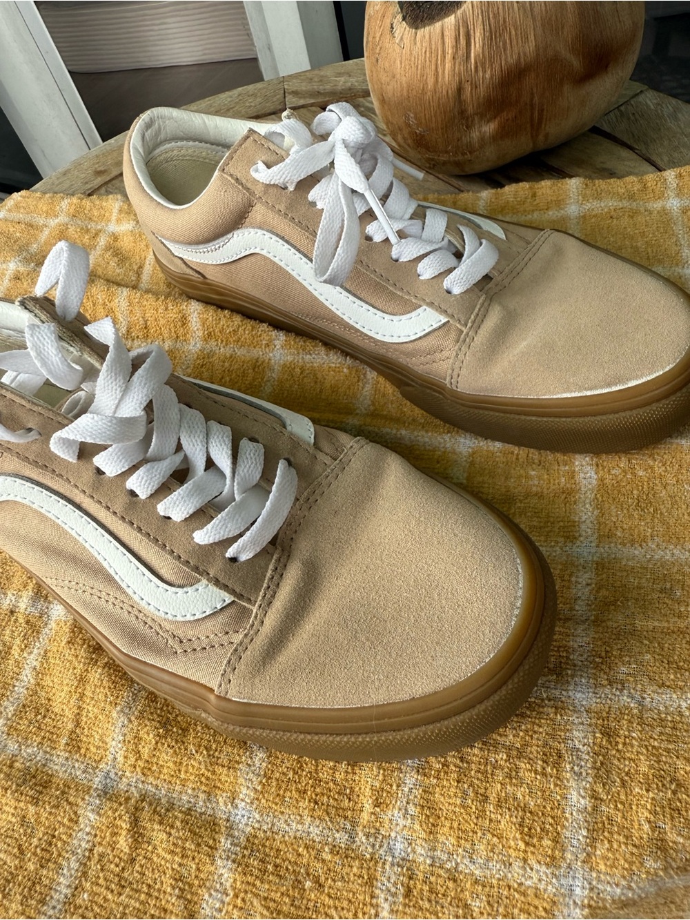Vans Old Skool Low-Top Sneakers in Tan with White Stripe